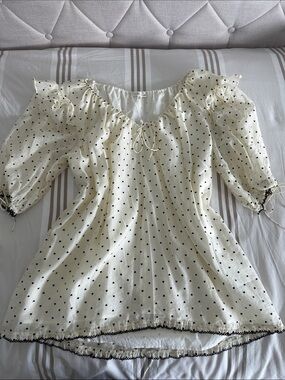 For Love & Lemons Cream Mini Dress with Velvet Black Hearts